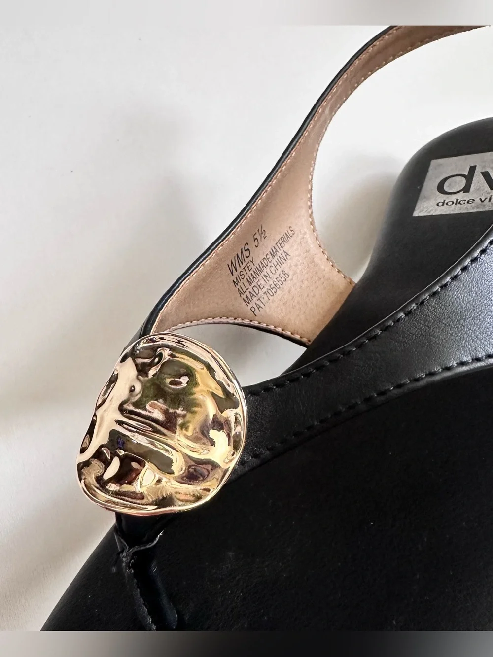 Dolce Vita Mistey Black Sandals Gold Medallion Size 5.5